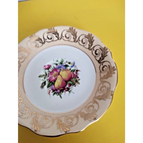 Foley Wide Mouth Teacup and Saucer, Fruit & Floral Bouquet, Gold Accents England - Picture 6 of 10